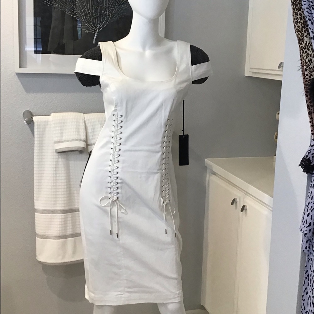 Bebe white stretch cotton dress NWT